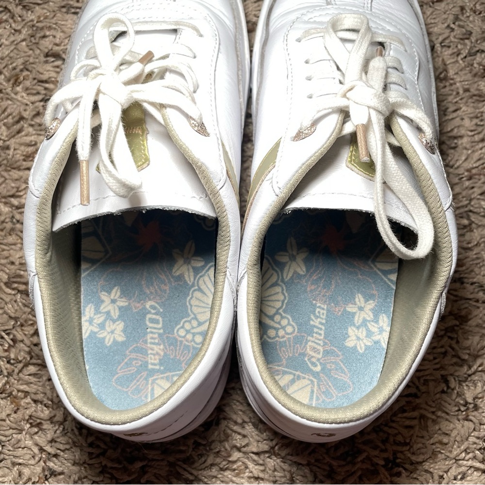 OluKai Women’s White Sneakers with Gold Accent - Picture 5 of 10